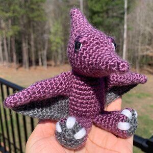 Purple Pterodactyl Small Crochet Plush Stuffed Dinosaur Toy| 4.75" Sitting